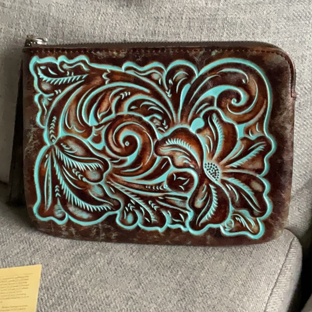 Floral Embossed Leather Clutch